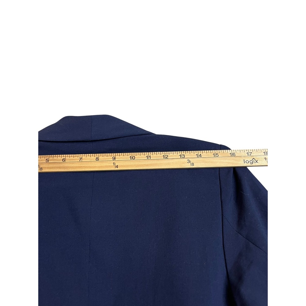 Venus Womens Navy Blue Open Front Ruched 3/4 Sleeve Shawl Collar Blazer Size 6 - Picture 9 of 11